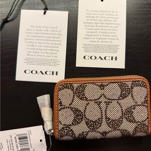 Coach Essential Small Zip Card Case, Crystal Signature Jacquard